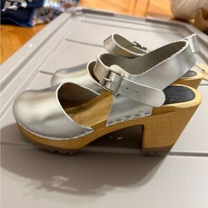 MIA Silver Wooden Heel Mules